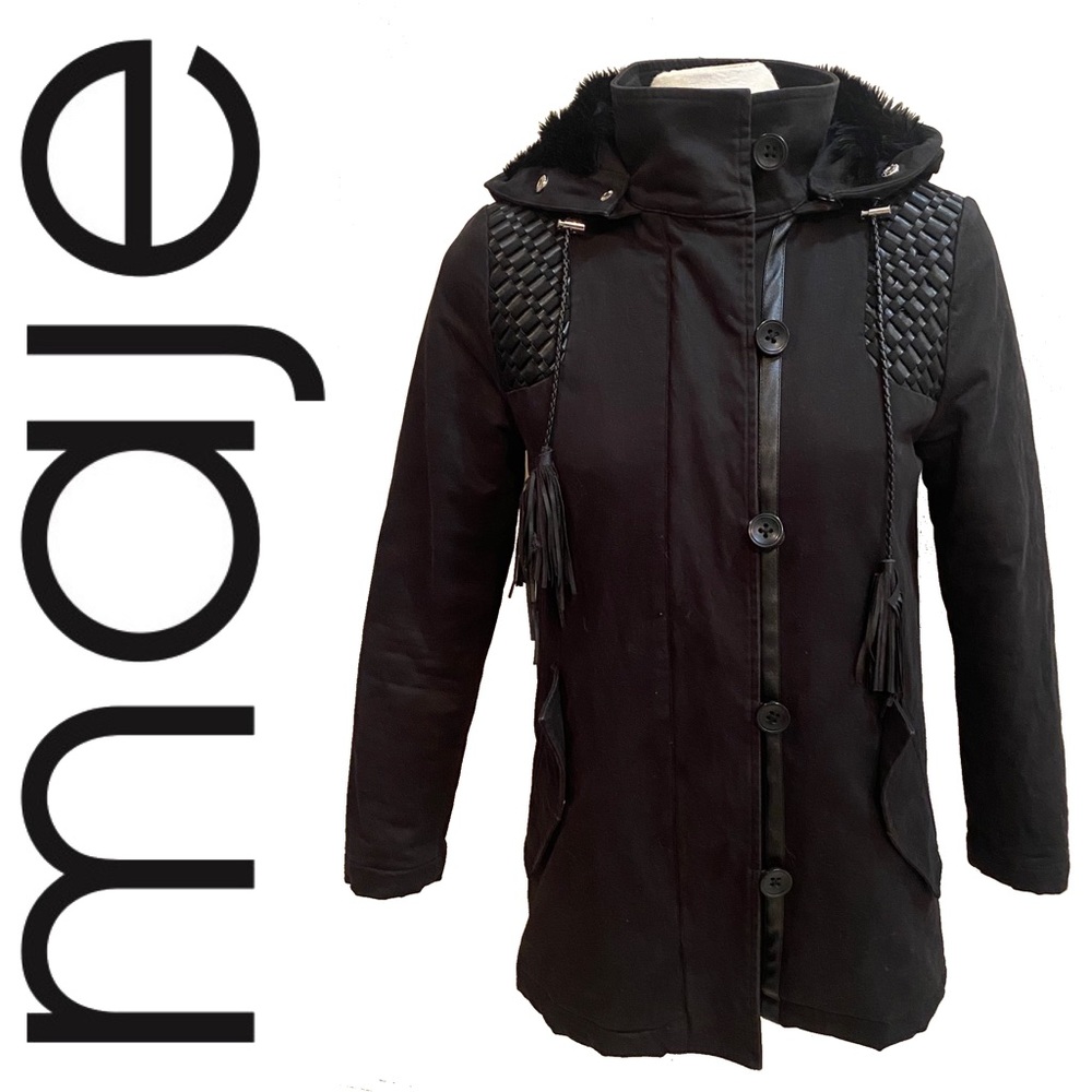MAJE Gove Quilted Parka Coat with Braided Details